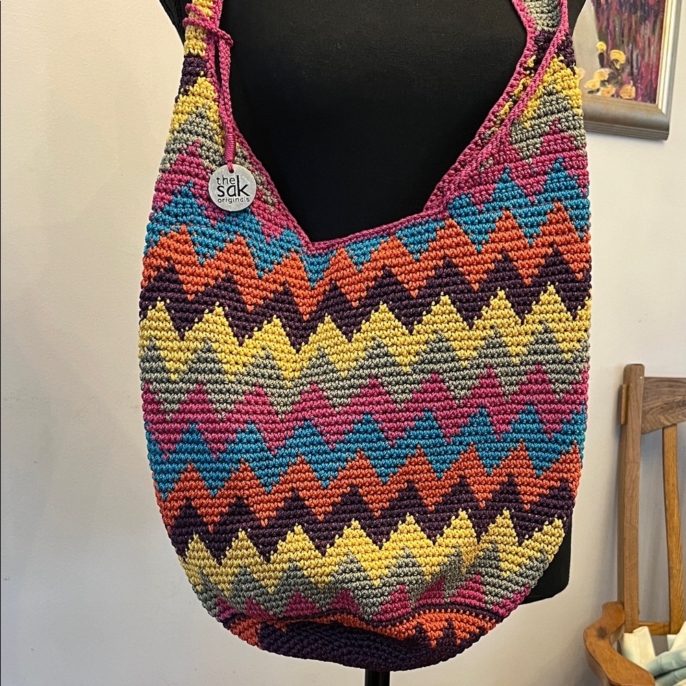 The Sak Colorful Zigzag Crochet Hobo Bag
